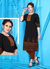 Black Colour Latest Fancy Designer Printed Ethnic Wear Printed Slub Cotton With Nack Embroidery Work Kurti Collection 104